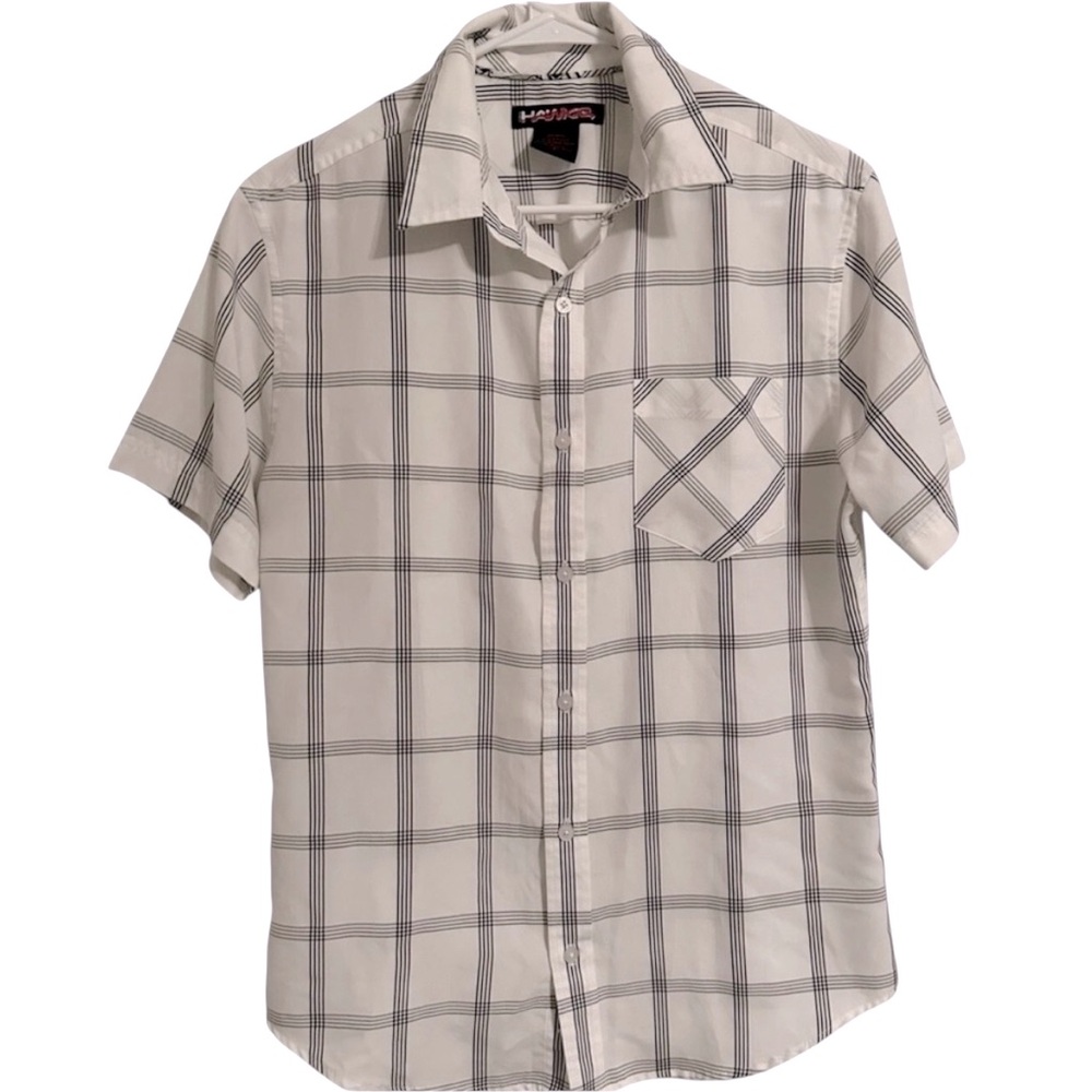 Tony Hawk Plaid Button Down Shirt Men’s Small Short Sleeve White Color